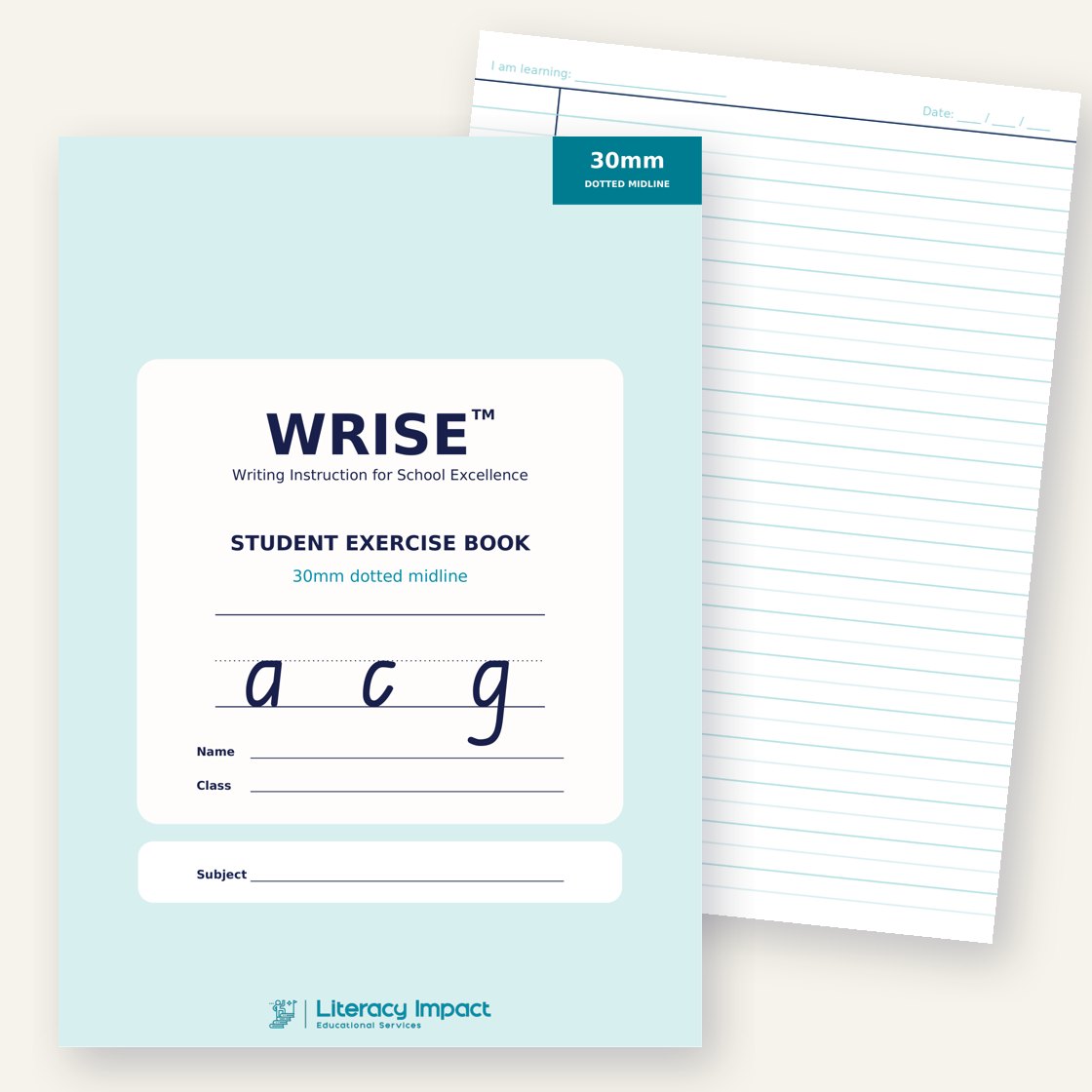 WRISE 30mm dotted midline student exercise book with an interior writing page
